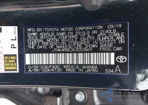 2019 Toyota Corolla Se from USA, damaged, VIN JTNK4RBE2K3053869